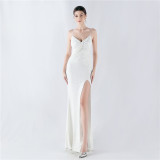 Women sequined sexy split sling evening dress