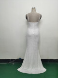Women sequined sexy split sling evening dress