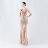 Women sequined sexy split sling evening dress