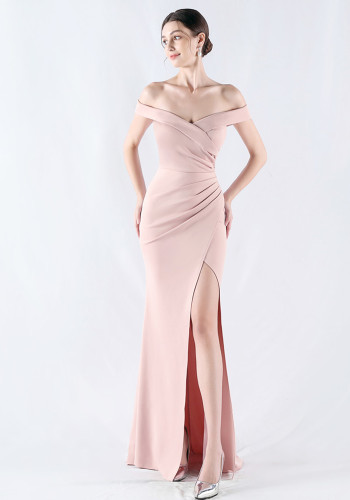 Women Off Shoulder split fishtail evening dress