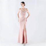 Women Off Shoulder split fishtail evening dress