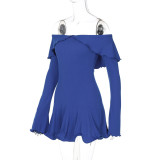 Women Autumn and Winter Style Ruffle Bodycon Off Shoulder Long Sleeve Dress