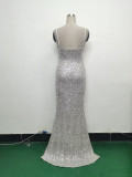 Women sequined sexy split sling evening dress