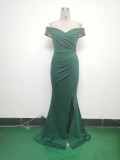 Women Off Shoulder split fishtail evening dress