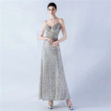 Women mesh sequined evening dress