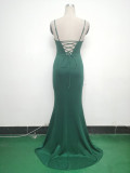 Fishbone Slim Waist Solid Color Satin Evening Dress