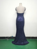 Women sequined sexy split sling evening dress
