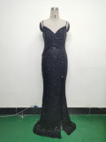 Women sequined sexy split sling evening dress