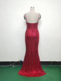 Women sequined sexy split sling evening dress