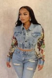 Women Printed Stretch Denim Jacket