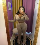 Women Washed Stretch Top and Slit Pants Two Piece Set