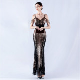 Women sequined beaded evening dress