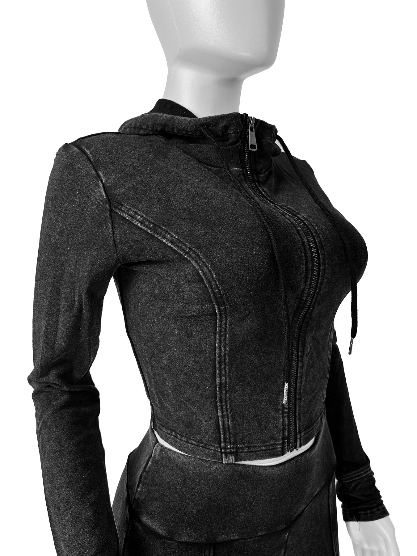 Women Washed Hooded Top and Bell Bottom PantTwo Piece Set