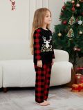 Family Christmas Parent-Child Outfit Home Clothes Round Neck Red And Black Plaid Deer Print Long Sleeve Pajamas