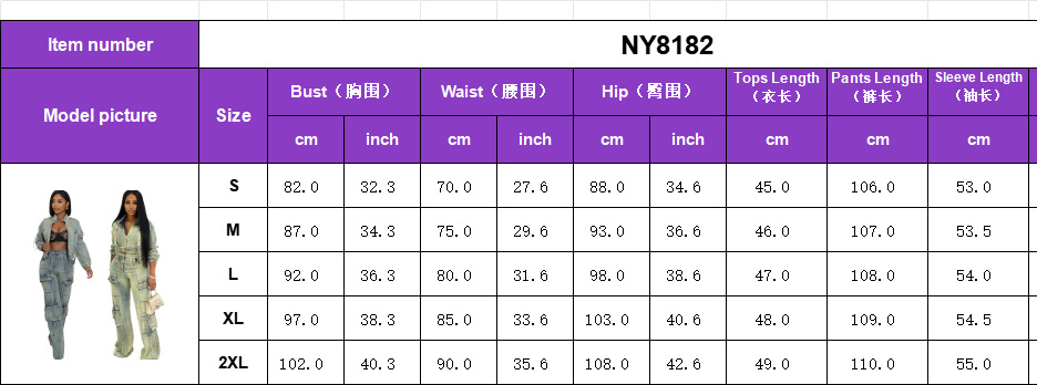 Women's Fashion Sexy Multi-Pocket Washed Denim Casual Top Pants Two-Piece Set