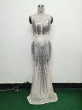 Women sequined beaded evening dress