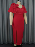 Women ruffle bow sexy Formal Party lace dress