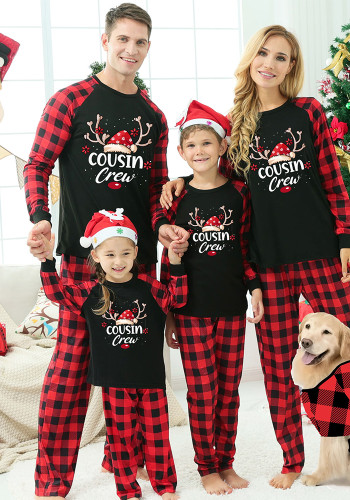 Parent-Child Home Clothes Christmas Plaid Patchwork Printed Pajamas Set