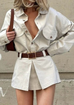 Autumn Women's Fashion Street Button Fake Pocket Long Sleeve Shirt Dress Autumn Women's Fashion Street Button Fake Pocket Long Sleeve Shirt Dress