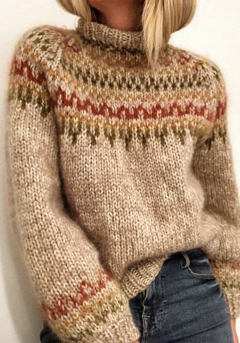 Women's Winter Sweater Half Turtleneck Pullover Print Sweater
