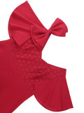 Women ruffle bow sexy Formal Party lace dress