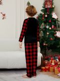 Family Christmas Parent-Child Outfit Home Clothes Round Neck Red And Black Plaid Deer Print Long Sleeve Pajamas