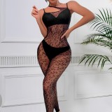 Women Backless See-Through Mesh Leopard Print Halter Neck Sexy Jumpsuit