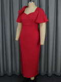 Women ruffle bow sexy Formal Party lace dress