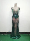 Women sequined beaded evening dress