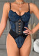 Printed Mesh Patchwork Pu Leather Cross Lace-Up Bow Tight Fitting Irregular Strap Bodysuit