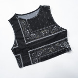 Fashion Summer Sexy See-Through Sleeveless Vest Butt Lift Basic Pants Two Piece Set