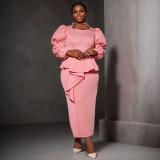 Women elegant embroidered lantern sleeve Formal Party ruffle dresses