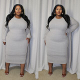 Plus Size Women's Autumn Casual Fashion Long-Sleeved Coat Dress Two-Piece Set