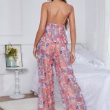 Strap Pajamas Summer Sexy Ice Silk Vest Trousers Two-Piece Set Printed Home Clothes