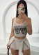 Summer Letter Ribbed Tight Fitting Short Vest Top Pleated Skirt Set