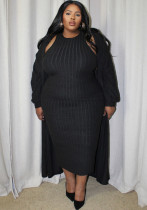 Plus Size Women's Autumn Casual Fashion Long-Sleeved Coat Dress Two-Piece Set