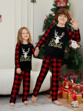 Family Christmas Parent-Child Outfit Home Clothes Round Neck Red And Black Plaid Deer Print Long Sleeve Pajamas