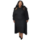 Plus Size Women's Autumn Casual Fashion Long-Sleeved Coat Dress Two-Piece Set