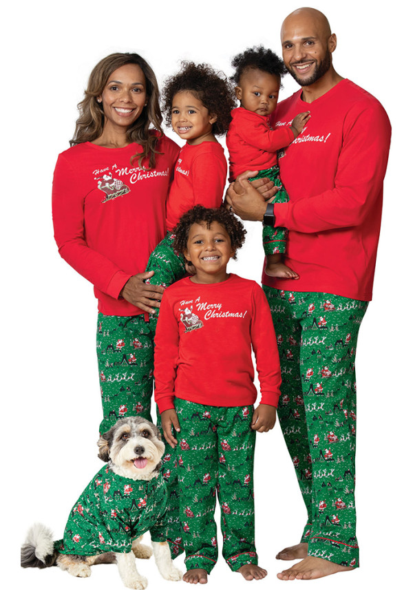 Parent-Child Autumn And Winter Santa Claus Print Christmas Pajamas Parent-Child Home Wear Set