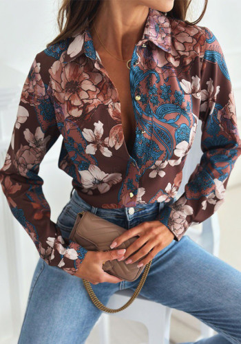 Autumn Fashion Multi-Color Long Sleeve Printed Shirt For Women
