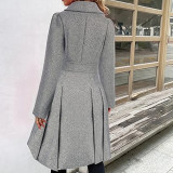 Women Fall and Winter Turndown Collar Double-Breasted Pocket Windbreaker