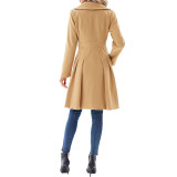 Women Fall and Winter Turndown Collar Double-Breasted Pocket Windbreaker