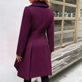 Women Fall and Winter Turndown Collar Double-Breasted Pocket Windbreaker