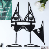 Crystal Tassel Pendant Bra Sexy Beaded Pu Leather Hollow Sexy Four-Piece Lingerie