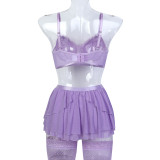 Red Mesh Multi-Layer Lace Patchwork Sexy Lingerie With Socks