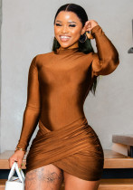 Women solid autumn long-sleeved Patchwork Lace-Up dress