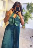 Women African Pleated Top + Wide Leg Pants Two-Piece Set