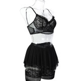 Red Mesh Multi-Layer Lace Patchwork Sexy Lingerie With Socks