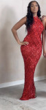 Women Chic Sleeveless Diamond Evening Dress