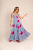 Women Embroidered Pleated Beach Holidays Strap Dress